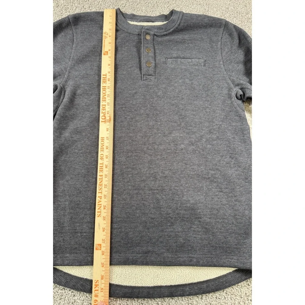 LL Bean Sherpa Lined Waffle Henley Sweater Pullover Quarter Snap Gray Mens Large - Picture 8 of 9